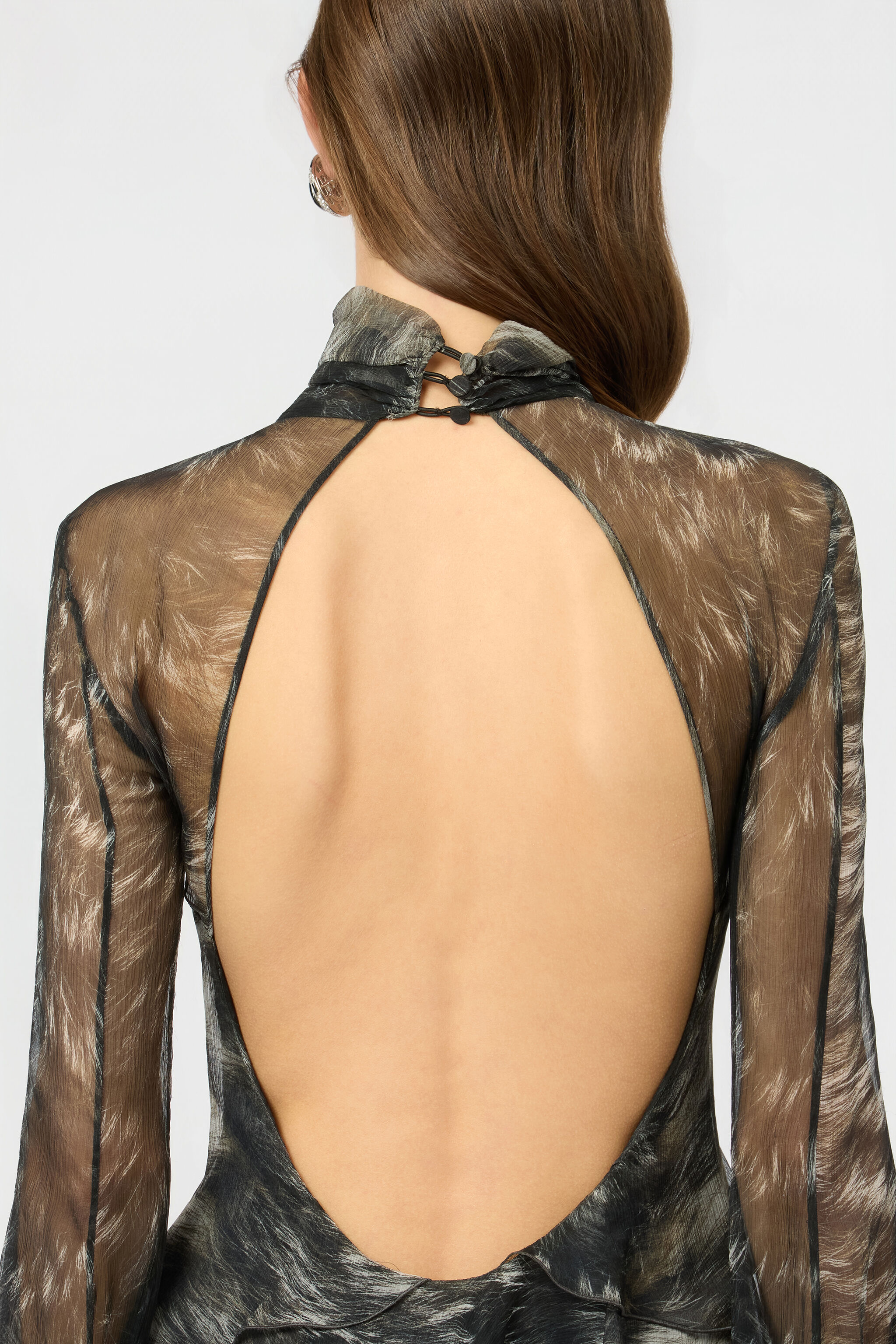 RC Mini Dress in Silk with Fur Print BLACK/BEIGE XWT101-CKT79