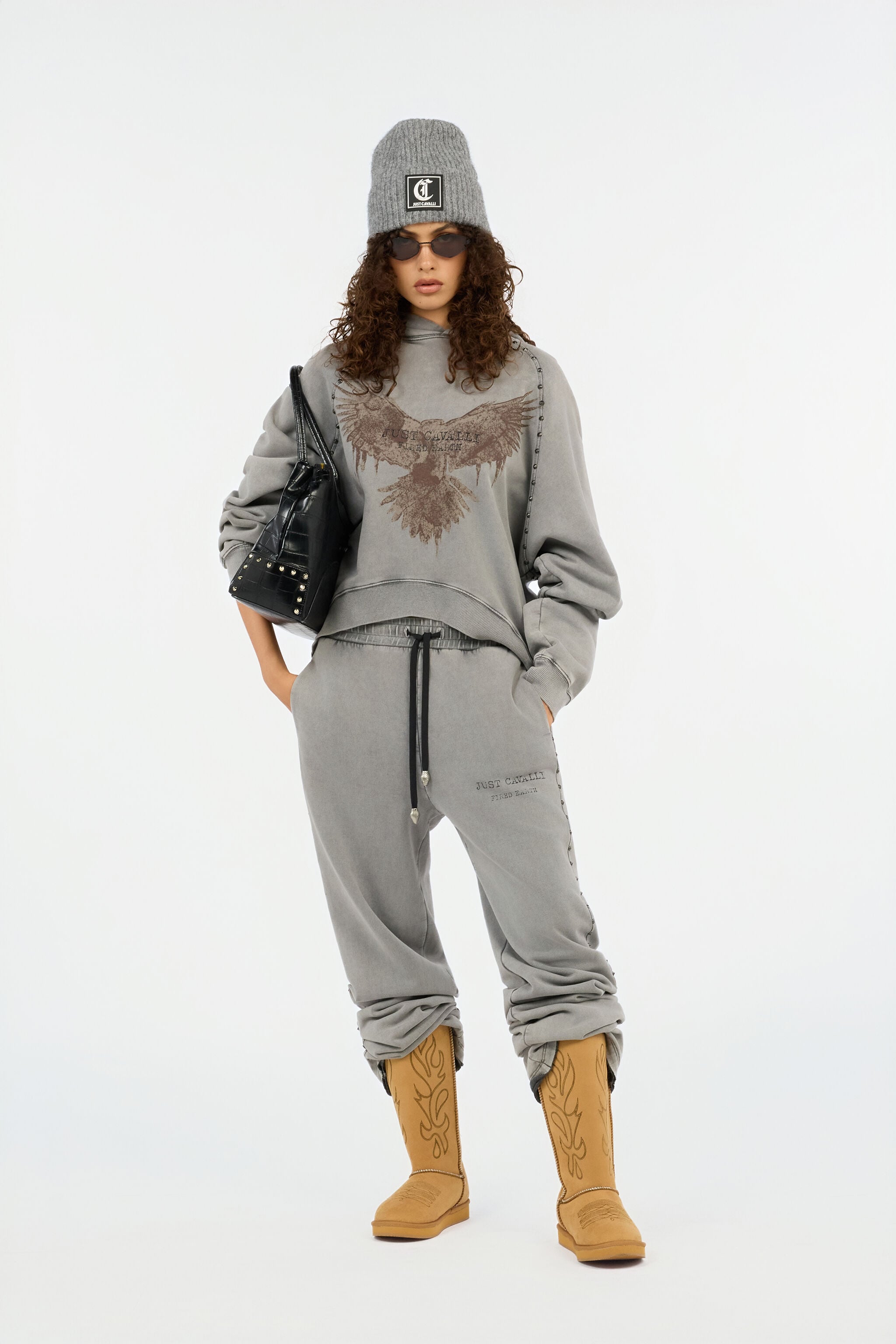 JC Sweat à Capuche Gris Imprimé Aigle JC Sweat à Capuche Gris Imprimé Aigle BLACK VFS016-VF340
