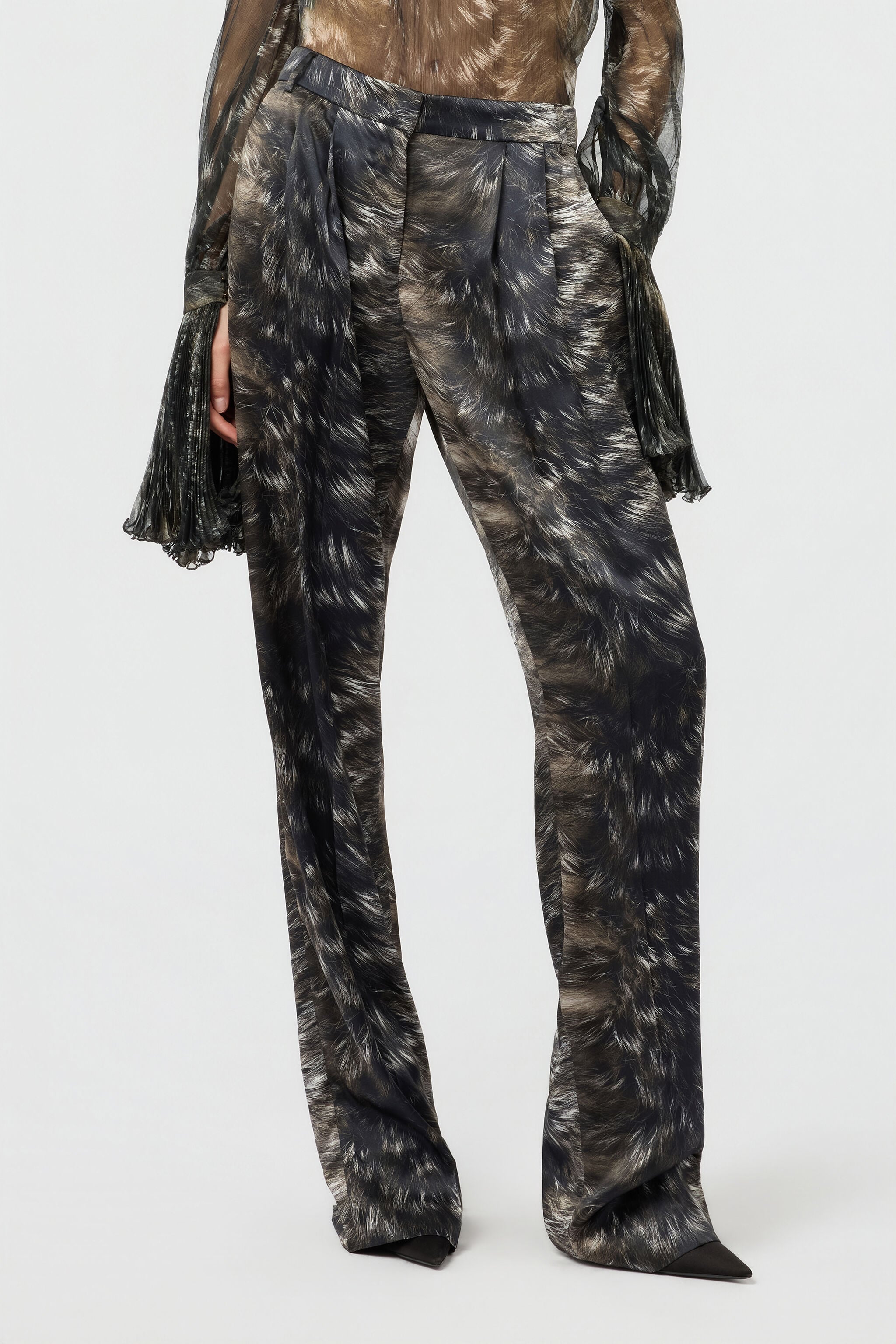 RC Pantalones de seda con estampado Fur RC Pantalones de seda con estampado Fur BLACK/BEIGE XWT202-SZT79
