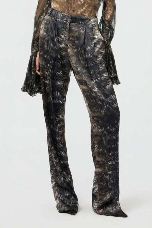 RC Pantalones de seda con estampado Fur RC Pantalones de seda con estampado Fur BLACK/BEIGE XWT202-SZT79