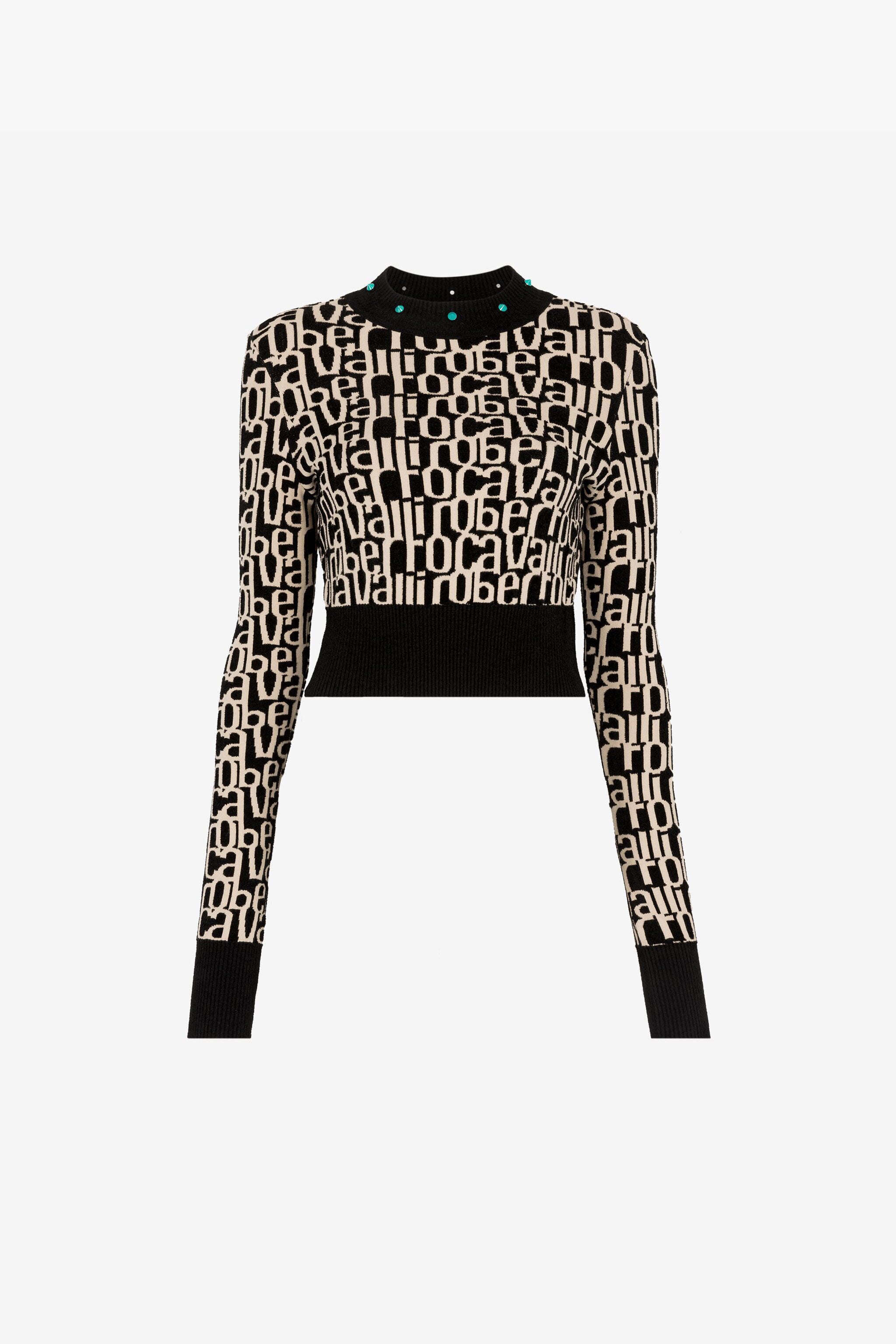 RC Logo-Jacquard Cropped Sweater RC Logo-Jacquard Cropped Sweater Black/White RKM601-MI150