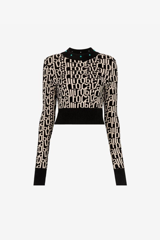 RC Logo-Jacquard Cropped Sweater RC Logo-Jacquard Cropped Sweater Black/White RKM601-MI150