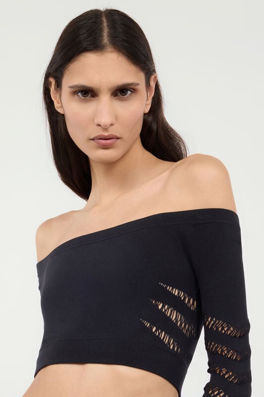 RC Crop Top With Openwork Zebra Design RC Crop Top With Openwork Zebra Design Black UKT631-MA001