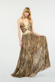 JC Extra-Long Dress With Tiger Skin Print Light Brown UFT176-UF242