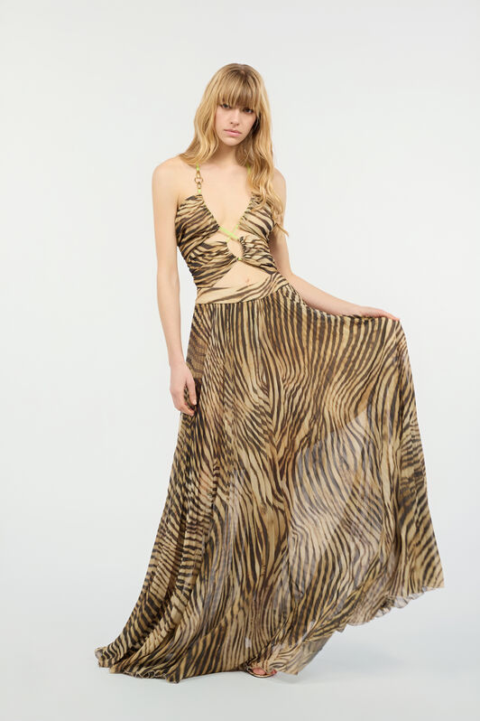 JC Extra-Long Dress With Tiger Skin Print JC Extra-Long Dress With Tiger Skin Print Light Brown UFT176-UF242