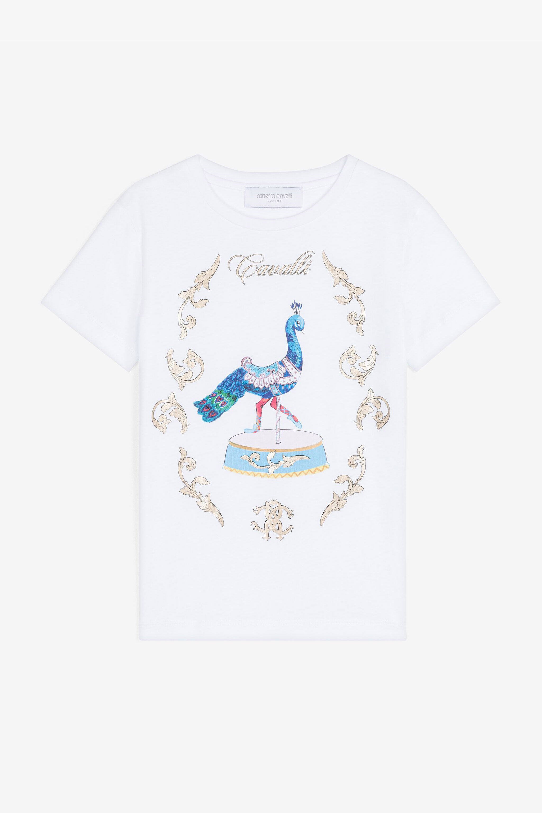 JU T-shirt en coton à imprimé filigrane JU T-shirt en coton à imprimé filigrane Blanc RJT633-JD001