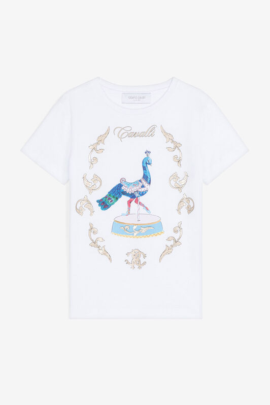 JU T-shirt en coton à imprimé filigrane JU T-shirt en coton à imprimé filigrane Blanc RJT633-JD001