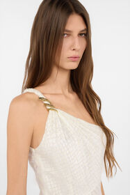 RC White One-Shoulder Dress with Serpentine Print WHITE WWT121-HES36