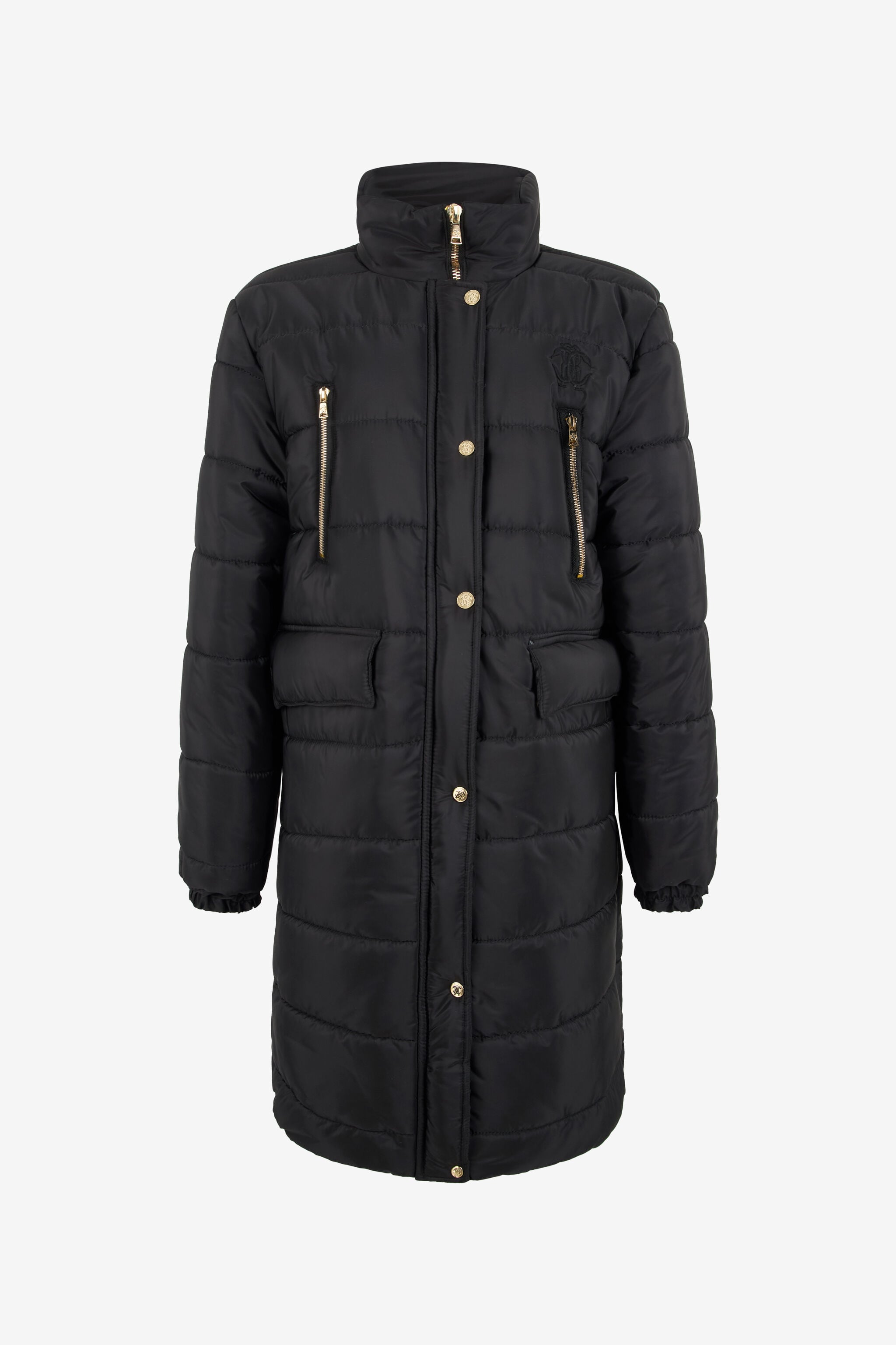 RC Schwarze Lange Pufferjacke Mit Hohem Kragen RC Schwarze Lange Pufferjacke Mit Hohem Kragen BLACK TOT40B-FT014