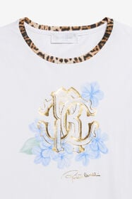 JU T-shirt with RC Floral Logo and Leopard Detail OPTICAL WHITE WJT60Q-JD001
