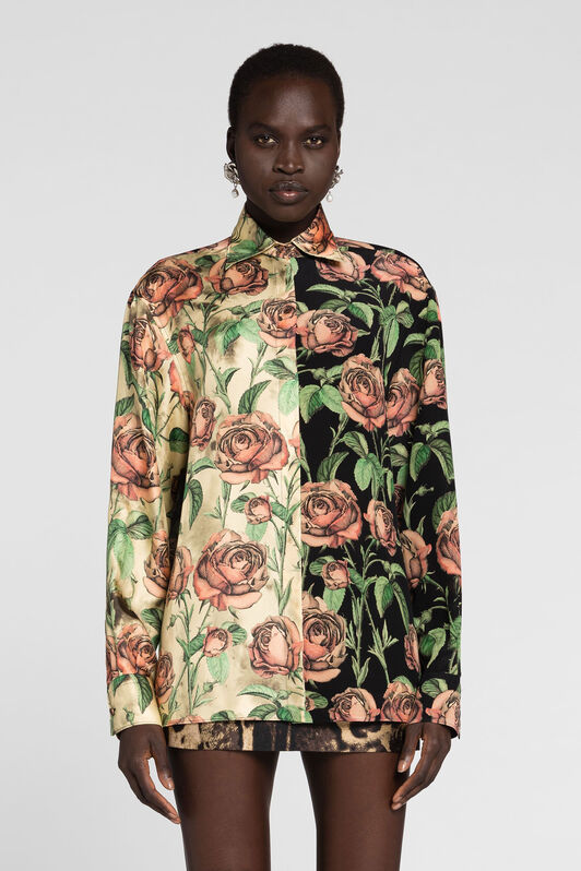 RC Rose-Print Silk Shirt AVORIO/ROSA ANT. PWT704-4QF35