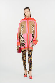RC Cavalli Pop Print Silk Dress CORAL RED WQT160-OZR33