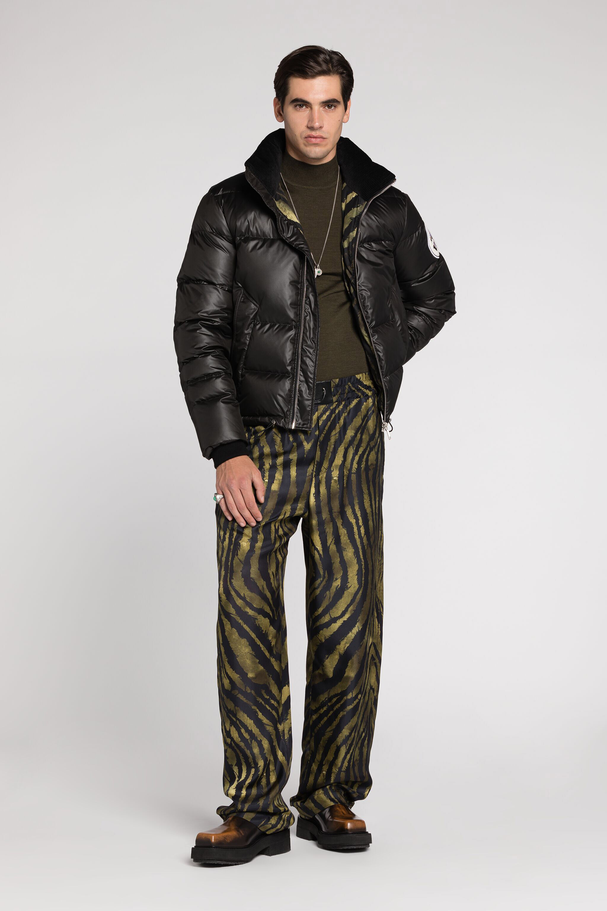 Mirror Snake Padded Jacket in Black for Men | Roberto Cavalli®