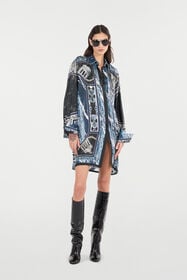 RC Short Silk Dress With Marble Print Dark blue UKT160-4QN83