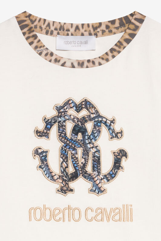 JU Logo-T-Shirt mit Leopardensaum IVORY XJT60S-JD003