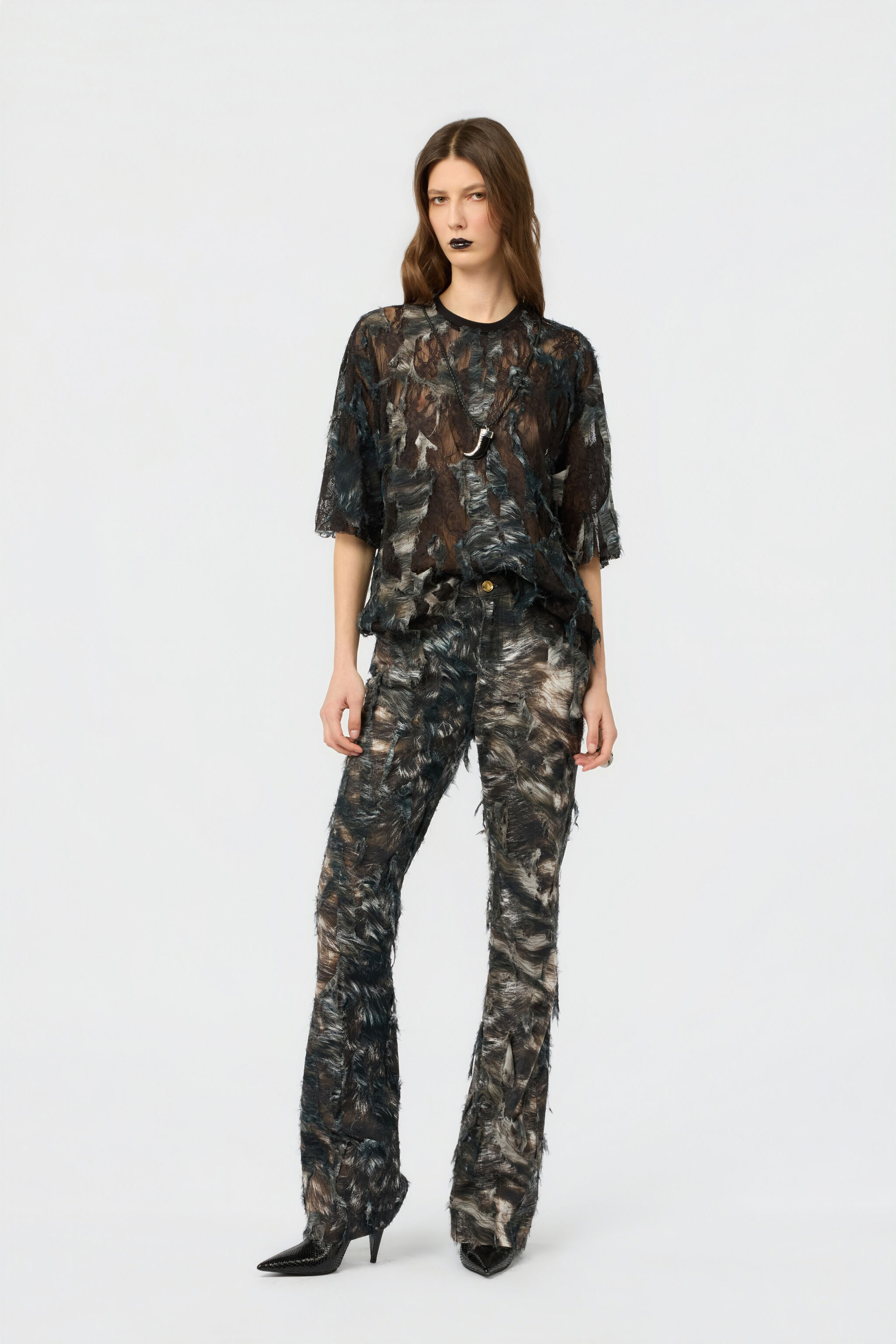 RC T-Shirt con stampa Fur su pizzo effetto destroyed RC T-Shirt con stampa Fur su pizzo effetto destroyed BLACK/BEIGE XWT644-7HT79