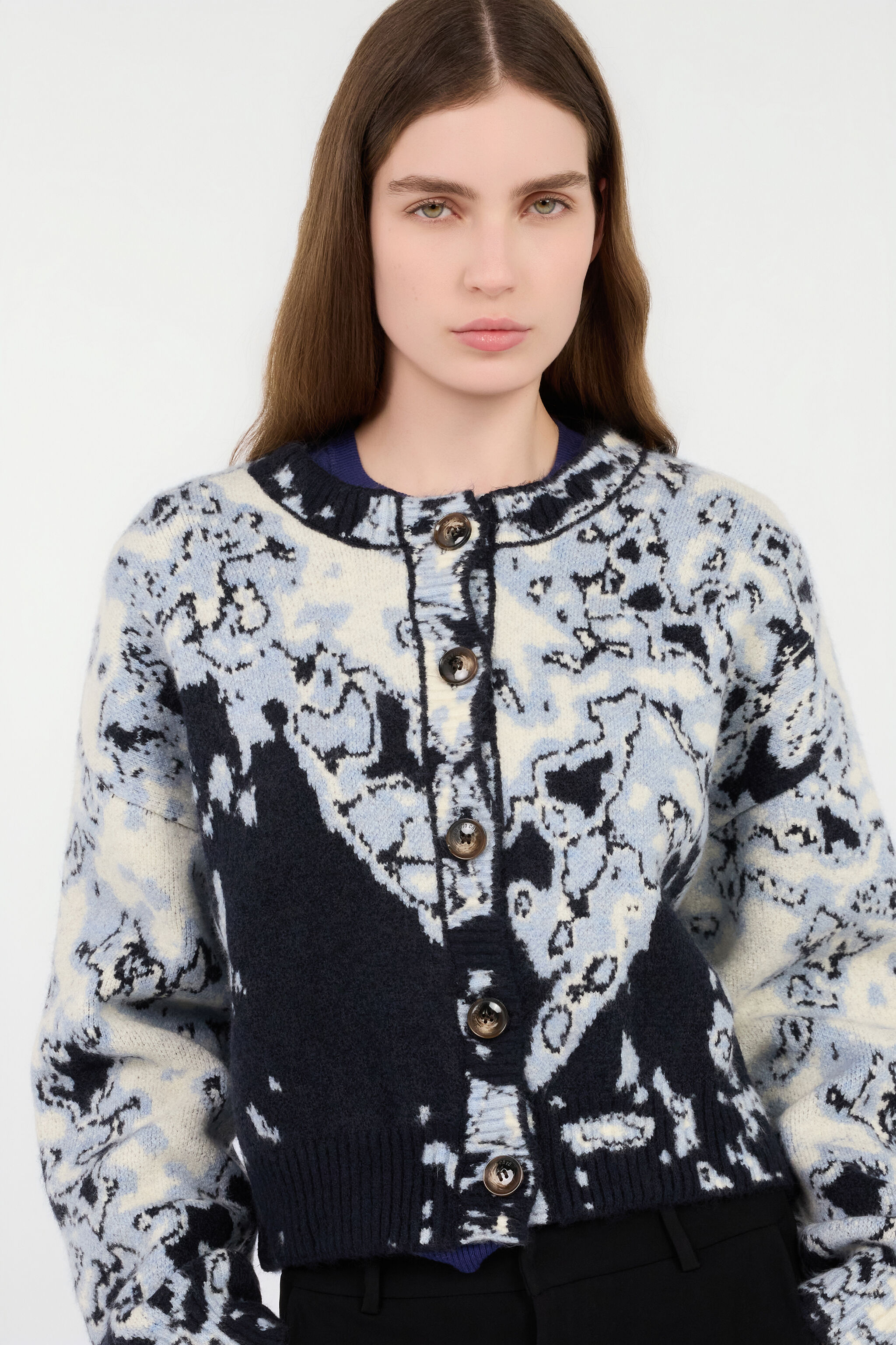 Abstract Jacquard Cardigan in BLUE APPALOUSA for Women | Roberto