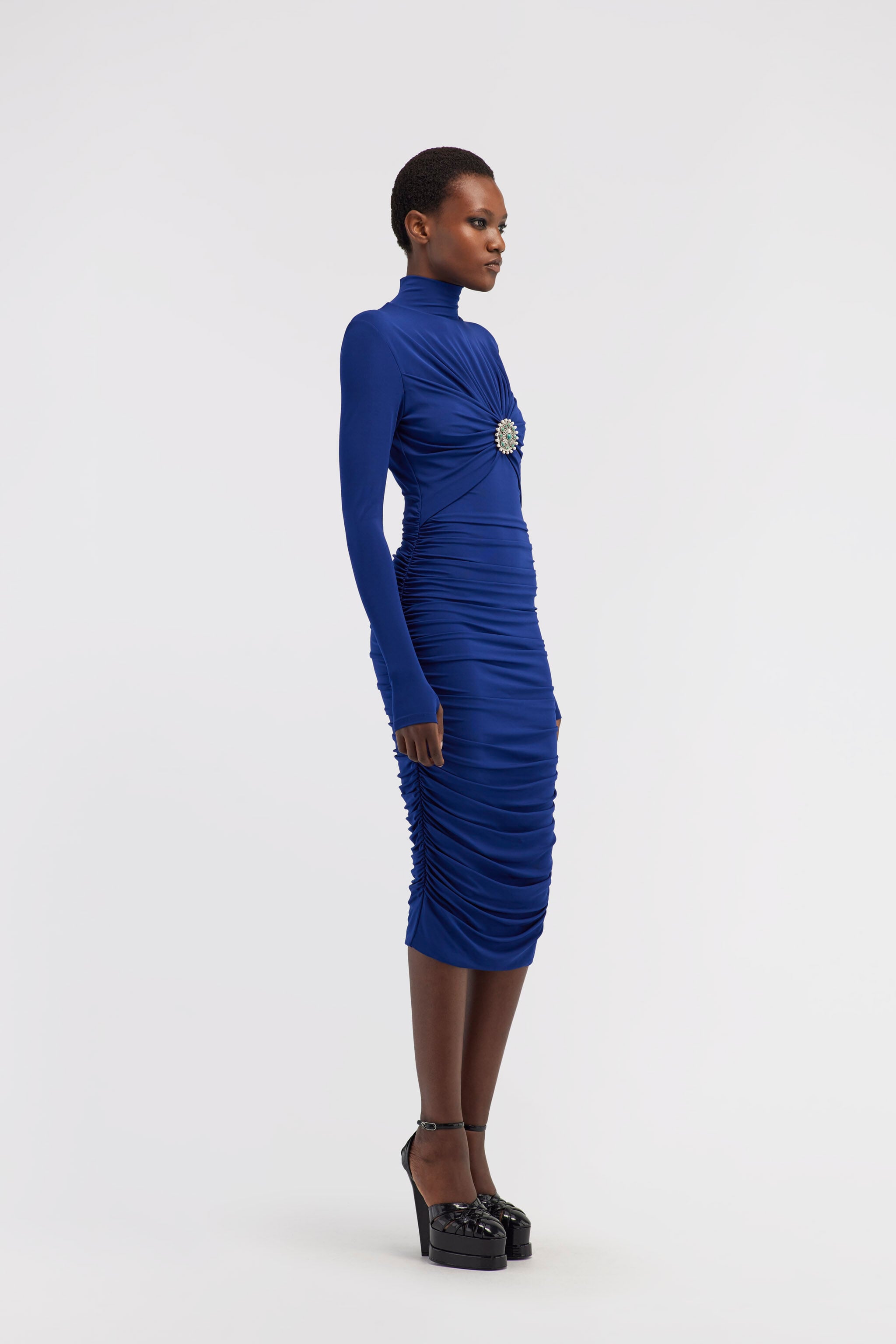 RC Midi dress with ruffles and stones RC Midi dress with ruffles and stones Dark blue RWT141-JJ036