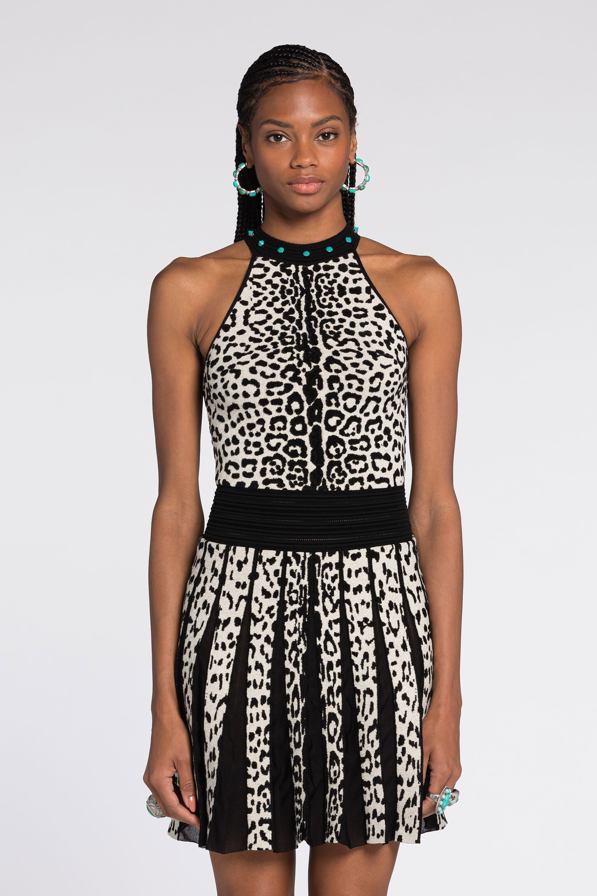 RC Mini-robe à motif léopard en jacquard Noir/Blanc RKM102-MI150