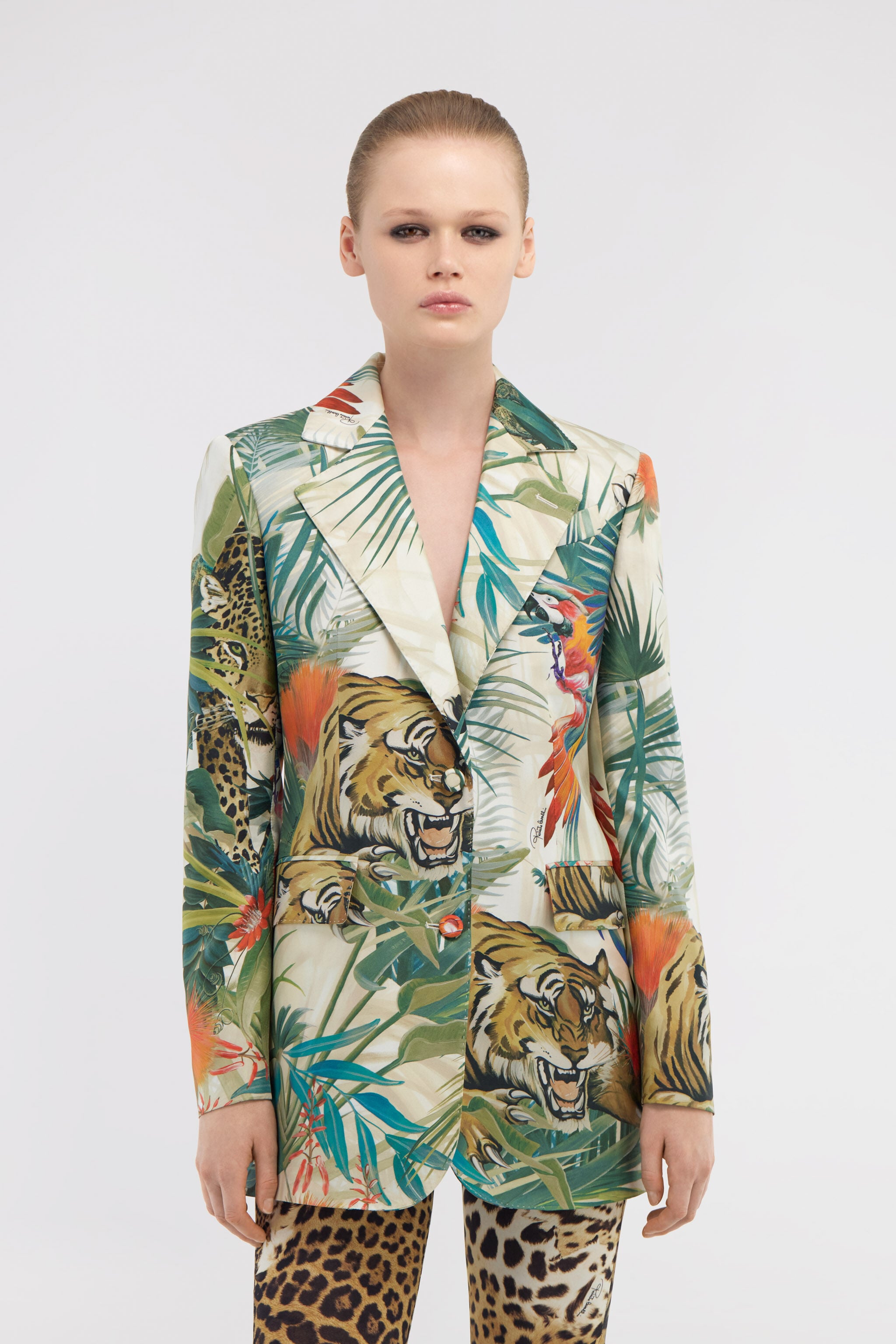 RC Jungle Print Silk Blazer RC Jungle Print Silk Blazer Green SKT405-4QI88