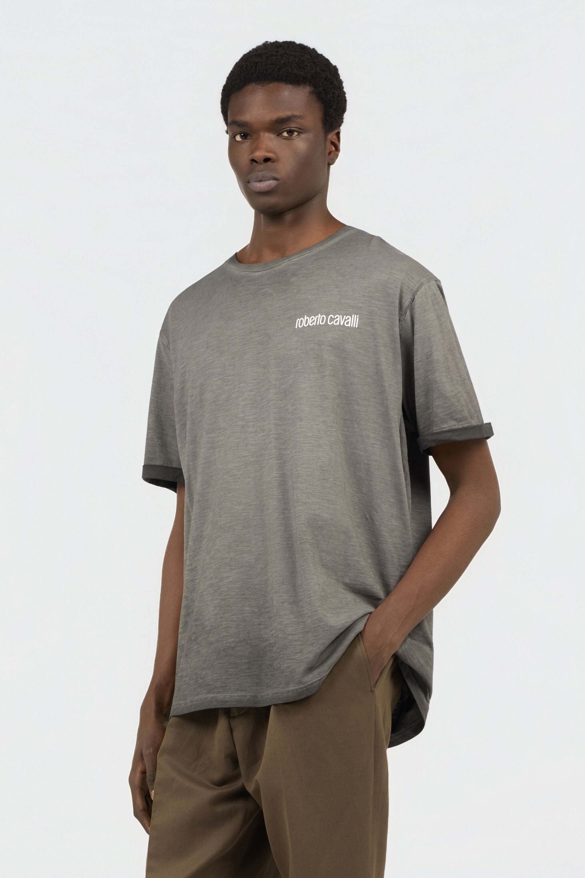 Grey T-Shirt with Back Snake Print in BLACK for Men | Roberto Cavalli®