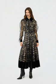 RC Midi Dress in Silk with Fur Print BLACK/BEIGE XWT113-OZT79