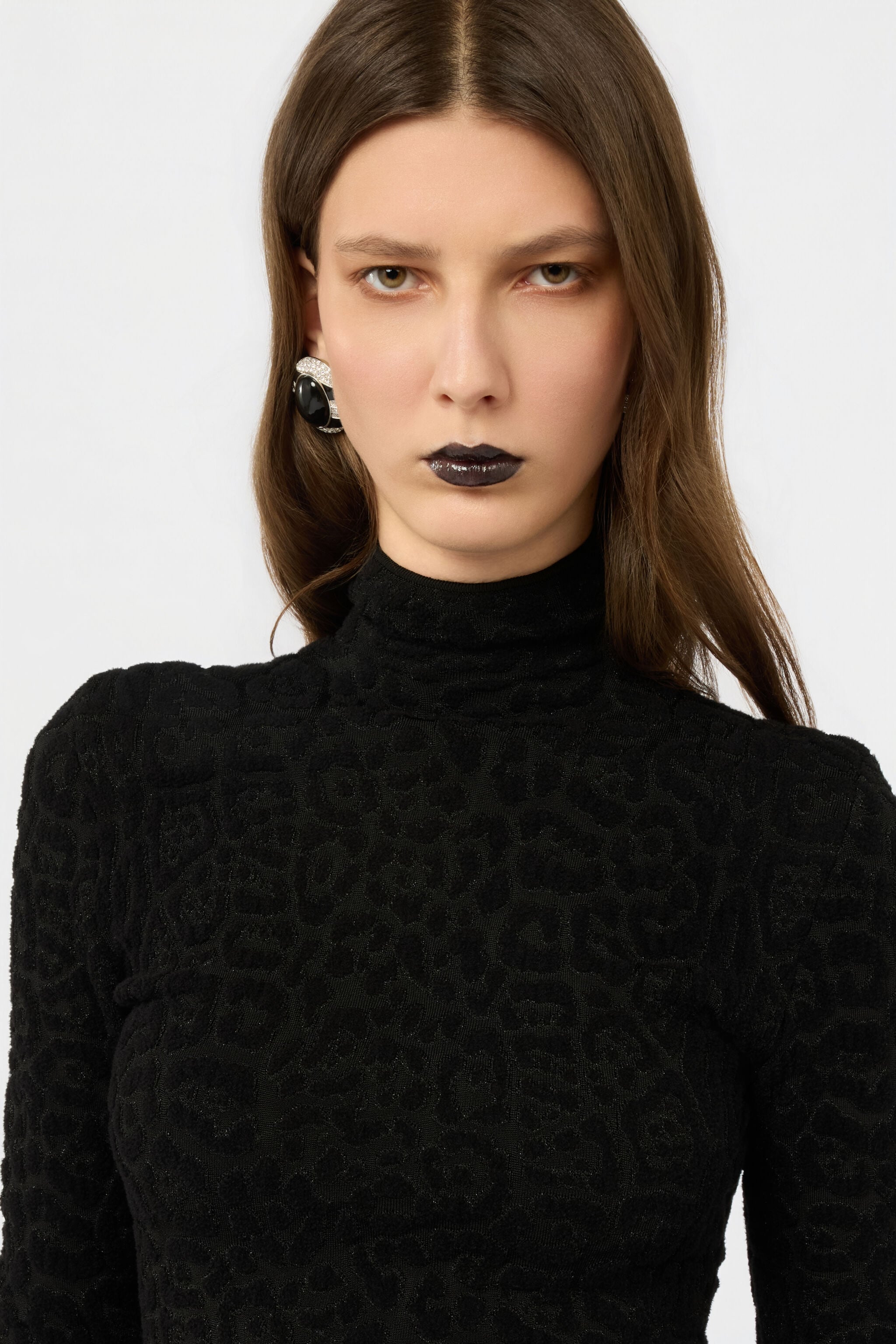 RC High Neck Top with Lurex Jaguar Pattern RC High Neck Top with Lurex Jaguar Pattern BLACK XWM601-MO011