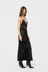 RC Vestido De Seda Negro Con Aberturas En Encaje BLACK XWT147-SE041