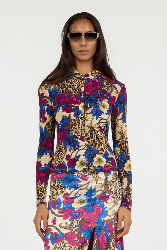 JC Flower Leopard Print Shirt JC Flower Leopard Print Shirt 700 BEIGE + 343 CILI VFT234-VF381