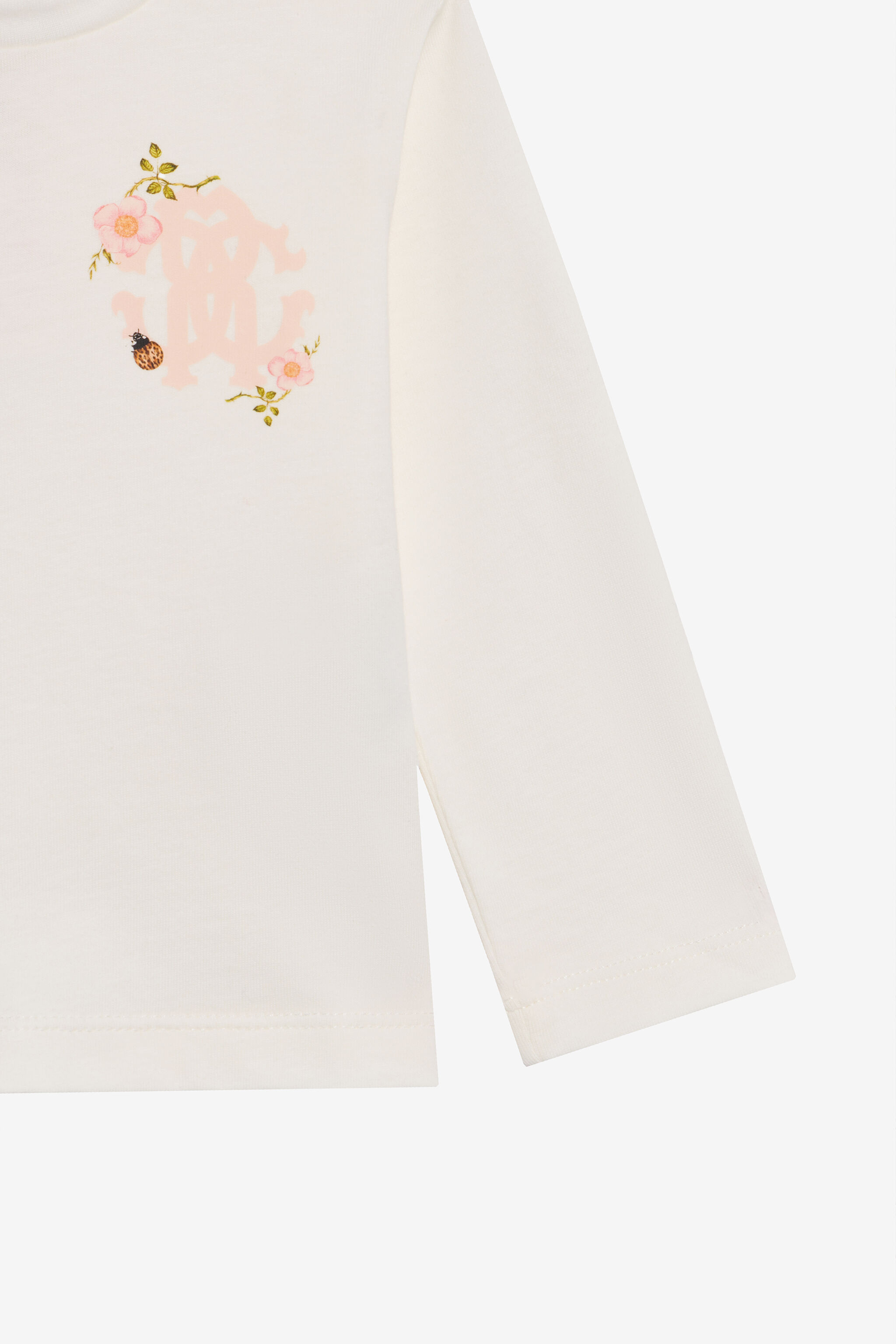 JU White Cotton T-Shirt with Floral Monogram RC JU White Cotton T-Shirt with Floral Monogram RC MILKY WHITE TJT601-JD001