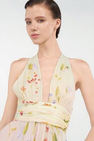 RC Chiffon Mini Dress with Miami Flowers Print GREEN/FUCHSIA WQT176-CKR32