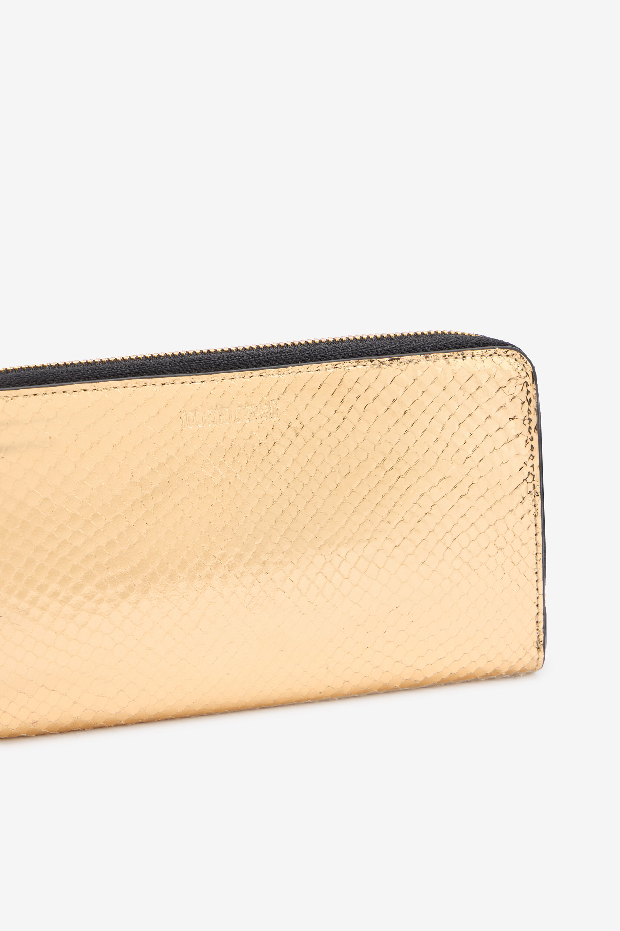 Snake Print Zip-Around Wallet in Gold for Women | Roberto Cavalli®