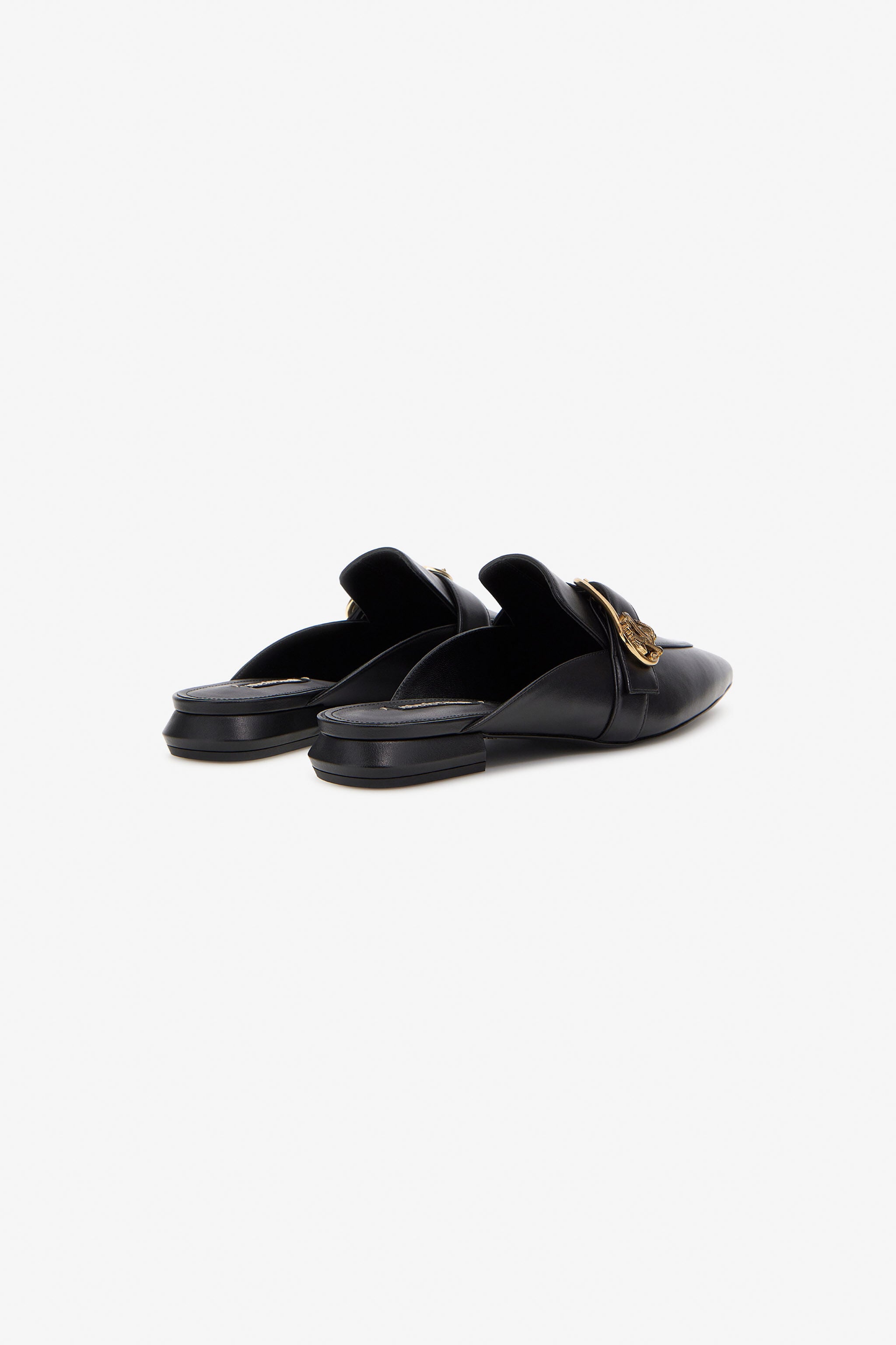 RC Schwarzer Slipper Aus Leder Mit Mirror Snake-Schnalle RC Schwarzer Slipper Aus Leder Mit Mirror Snake-Schnalle Schwarz SKS019-PZ172
