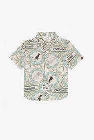 JU Animal-Print Shirt With RC Monogram And Lettering Ivory UJT701-7MO42