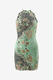 RC Kimono Print Sequined Mini Dress GREEN/BLACK XQT170-VXT25