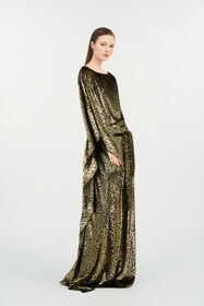 RC Vestido kimono de seda brillante con estampado animal BLACK/GOLD WKT180-FT061
