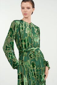 RC Green Velvet Devoré Midi Dress VERDE/ORO VKT122-FC007