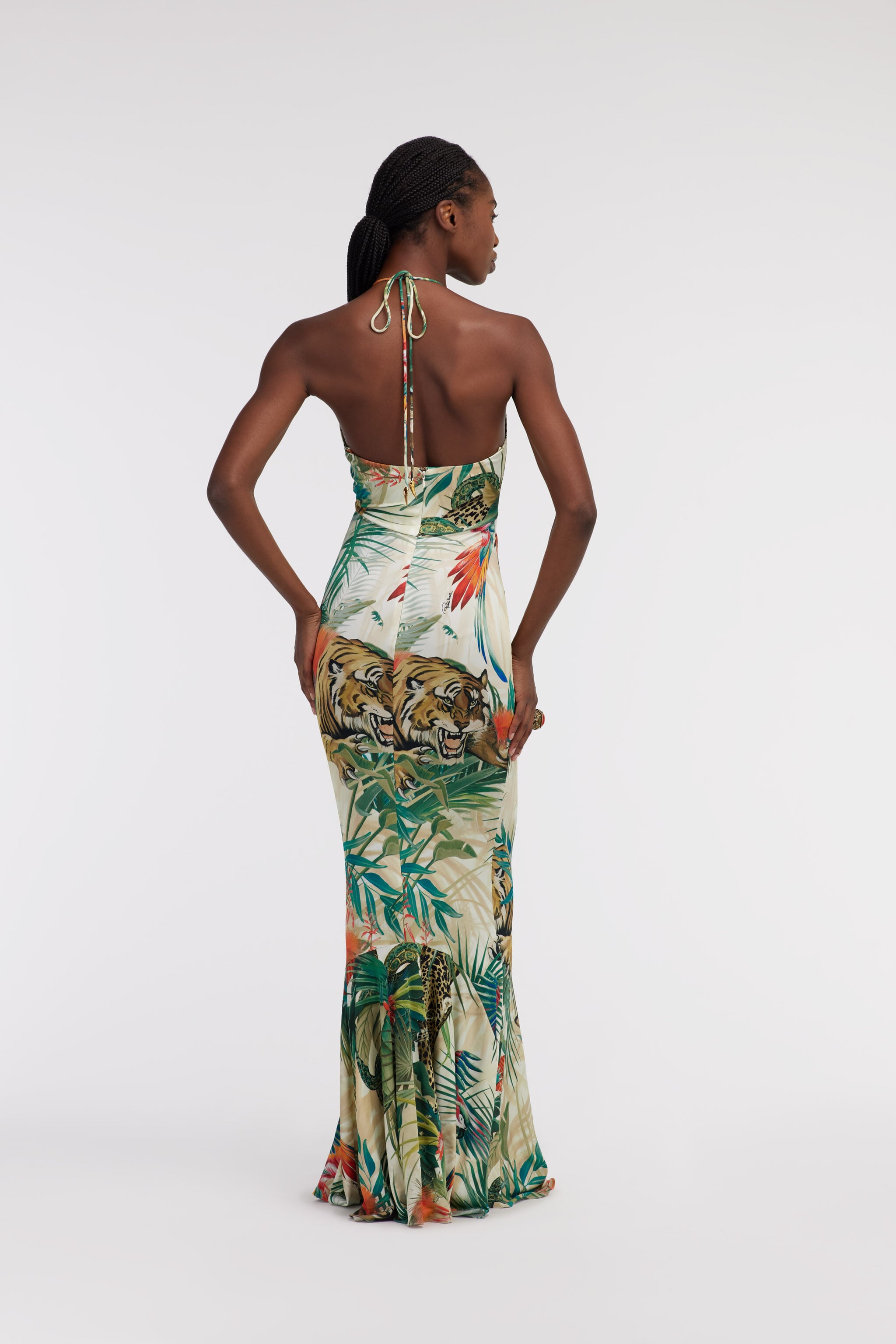 RC Jungle Print Maxi Dress Halter Neck RC Jungle Print Maxi Dress Halter Neck Green SKT125-JRI88