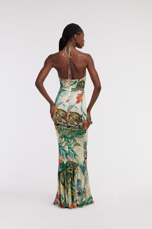 RC Jungle Print Maxi Dress Halter Neck RC Jungle Print Maxi Dress Halter Neck Green SKT125-JRI88