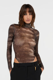 RC Body aus laminiertem Tüll mit Fur-Print BLACK/CAMEL LAMINATO XWT608-TLT79