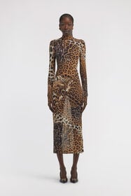 RC Long Tulle Dress with Jaguar Print Brown TKT130-6HG34