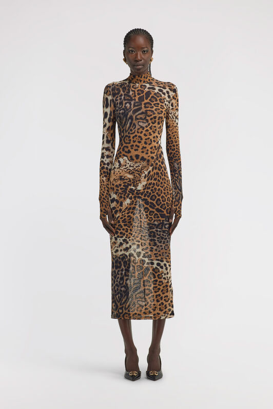 RC Long Tulle Dress with Jaguar Print Brown TKT130-6HG34