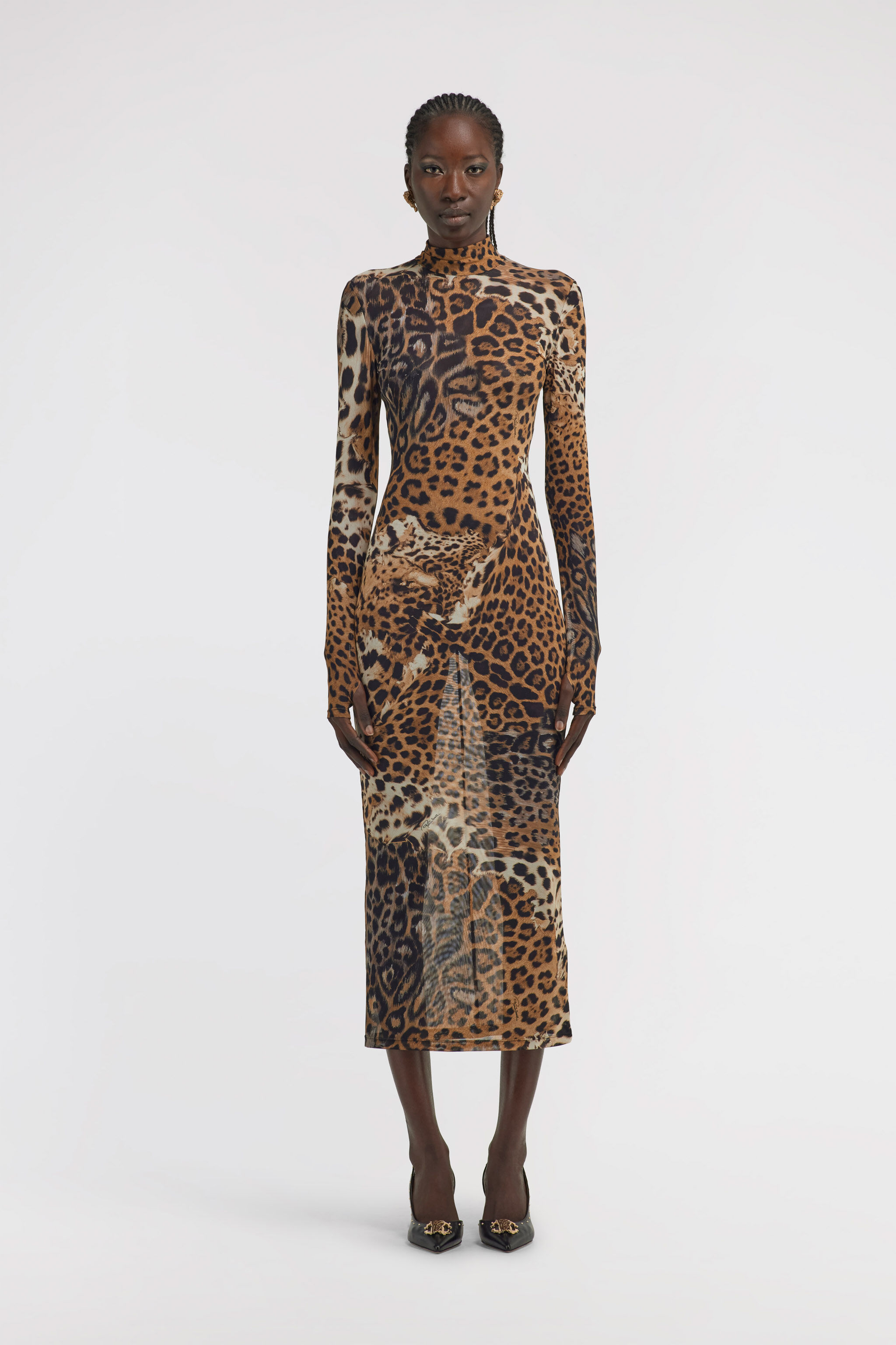 RC Long Tulle Dress with Jaguar Print Brown TKT130-6HG34