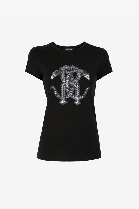 RC Mirror Snake-Print Cotton T-Shirt Black/Silver RKT60C-JD061