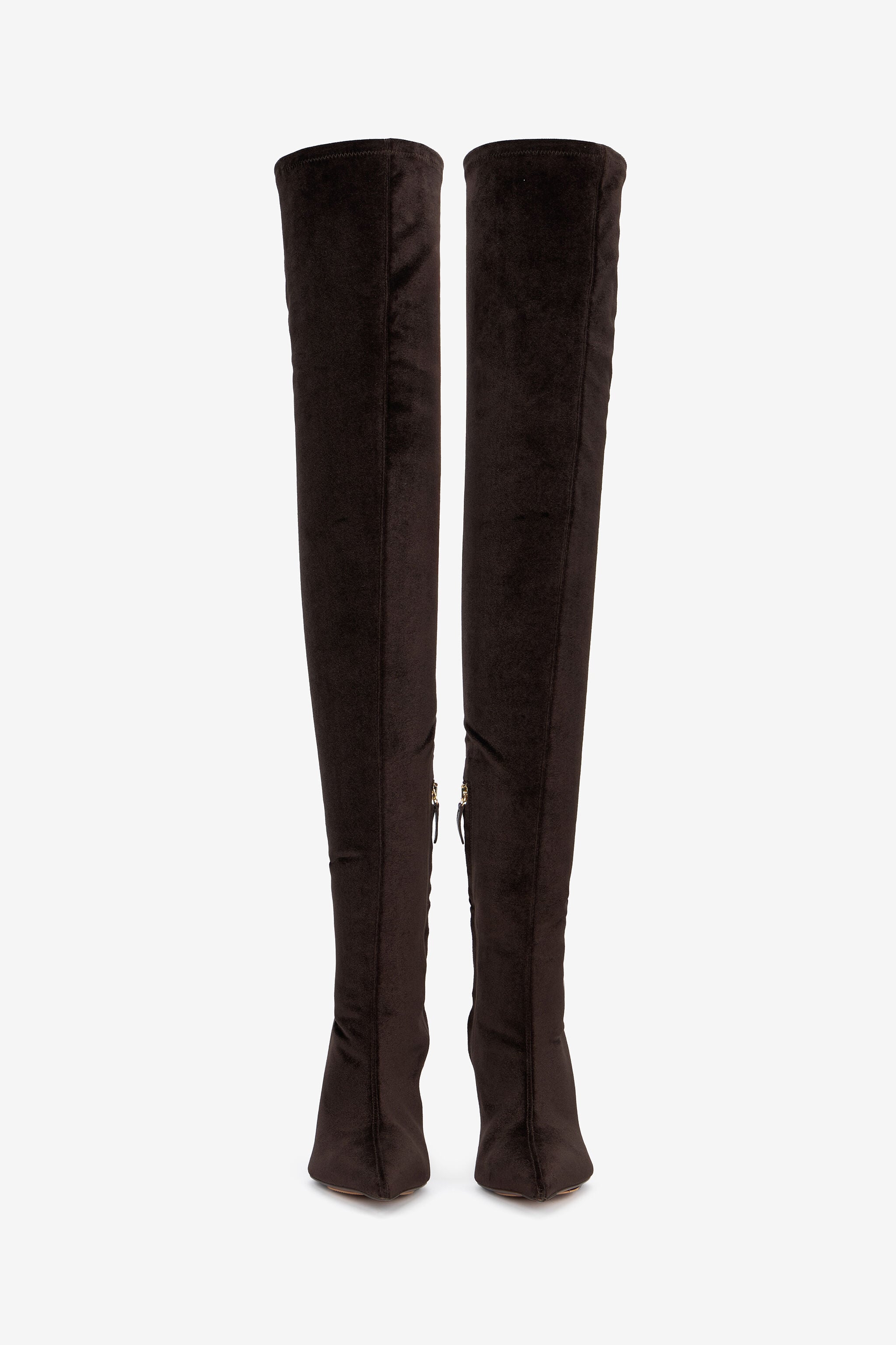 RC Brown Satin Pointed-Toe Thigh High Boots RC Brown Satin Pointed-Toe Thigh High Boots Brown VWS004-VZ018