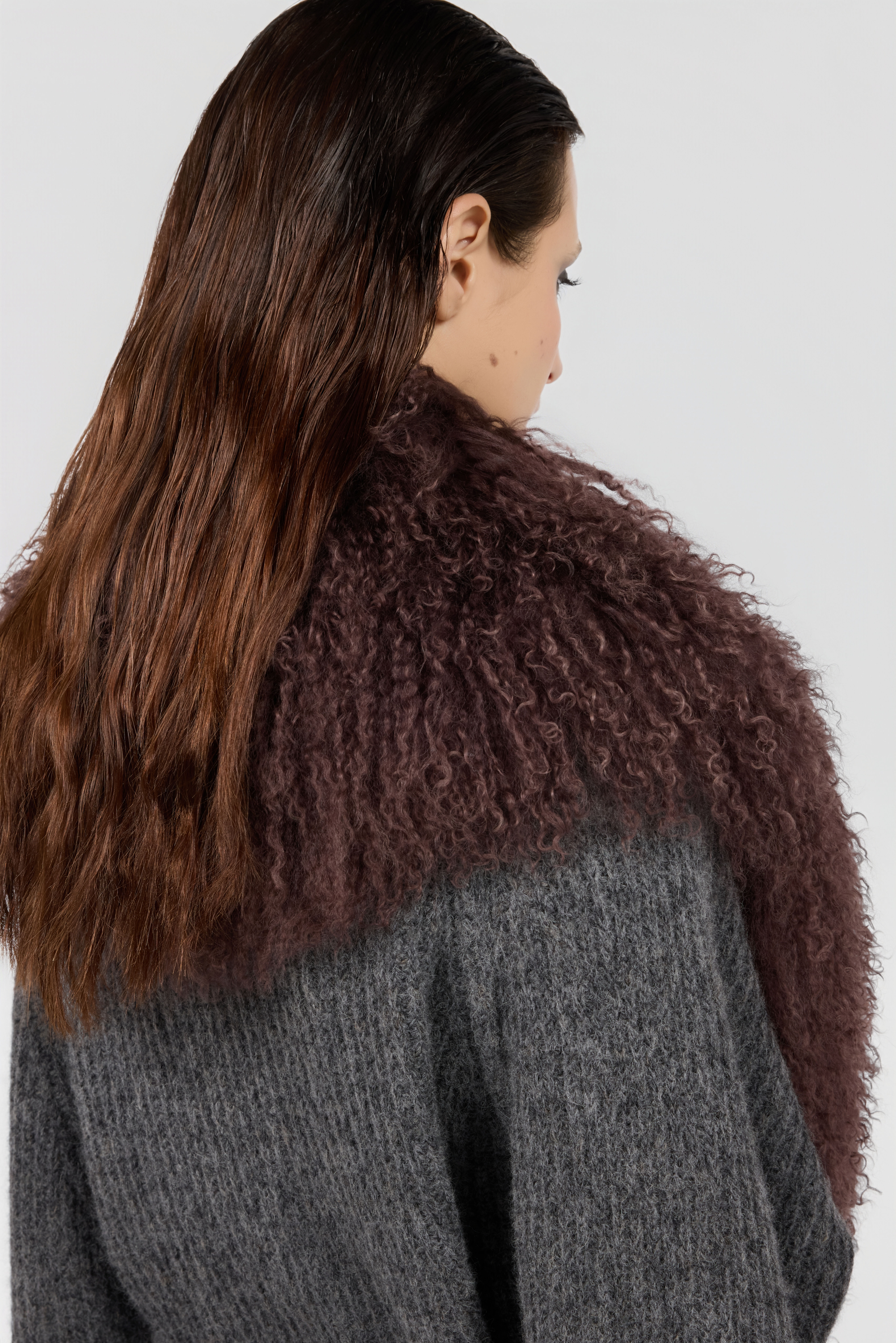 RC Grauer Cardigan mit Gürtel und Lockenkragen DARK GREY XQM910-MQ031