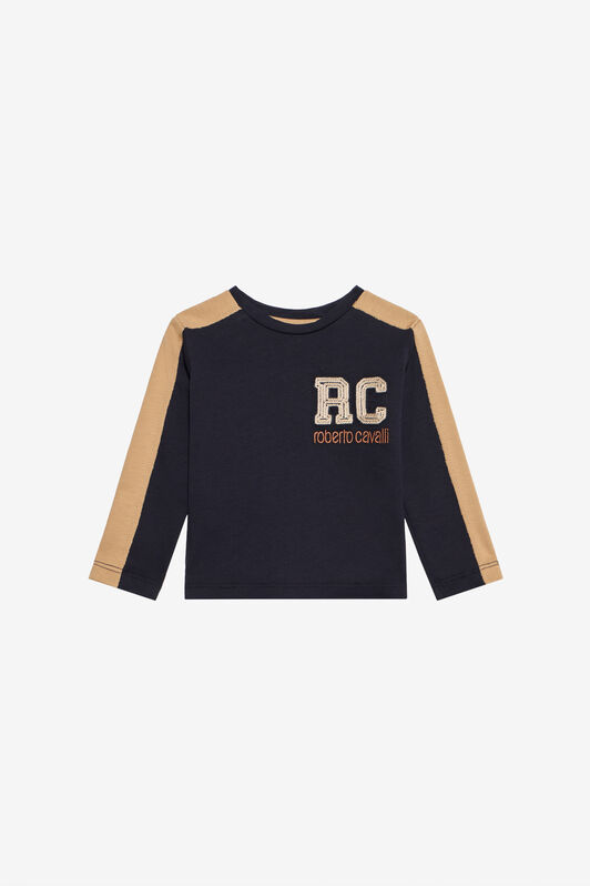 JU Navy and Beige Long-Sleeve T-Shirt JU Navy and Beige Long-Sleeve T-Shirt BLUE M/B.M XJT61S-JD003