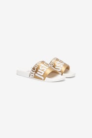 JC Slides With Lettering And Golden Band White/Gold UFS043-UF365