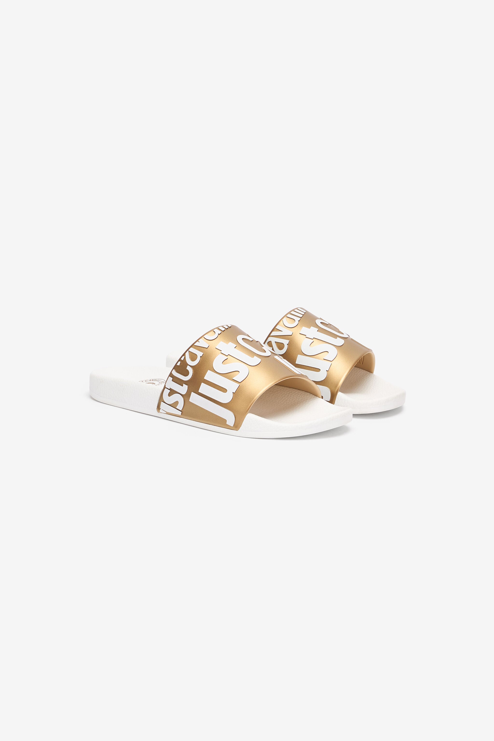 JC Slides Con Lettering E Fascia Dorata JC Slides Con Lettering E Fascia Dorata Bianco/Oro UFS043-UF365