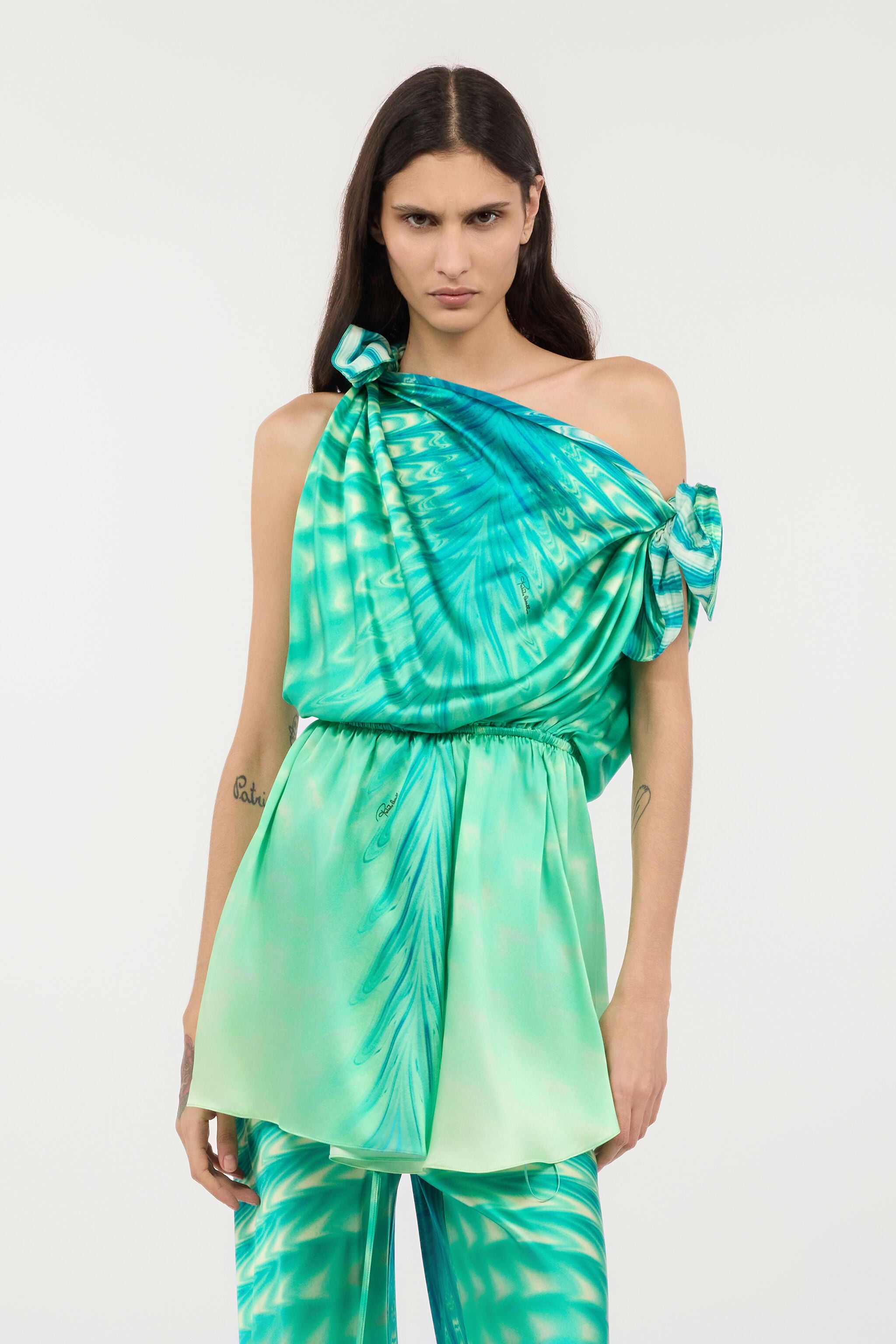 RC Silk Mini Dress With Optical Glass Print RC Silk Mini Dress With Optical Glass Print Light green UKT119-RYN47